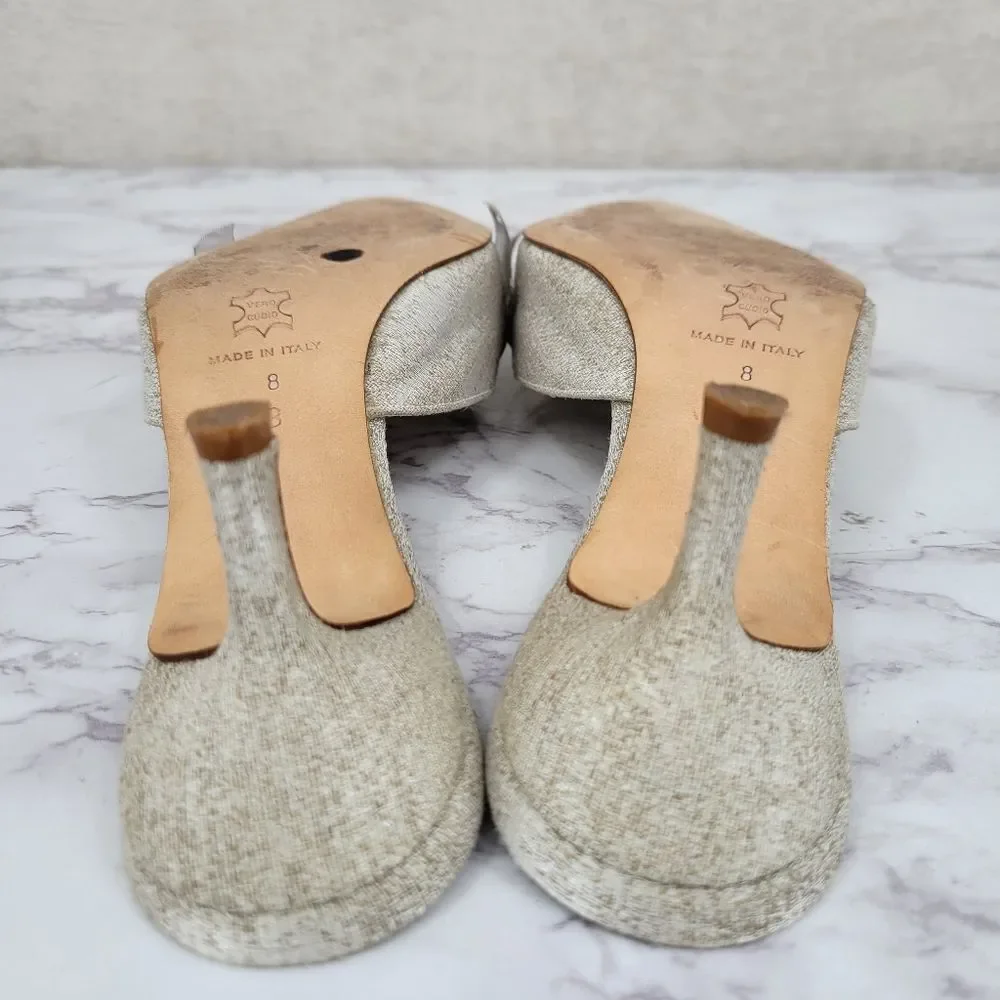 Shannon Britt Italian Silver Kitten Heel Mules Formal Bridal Evening - Picture 5 of 16